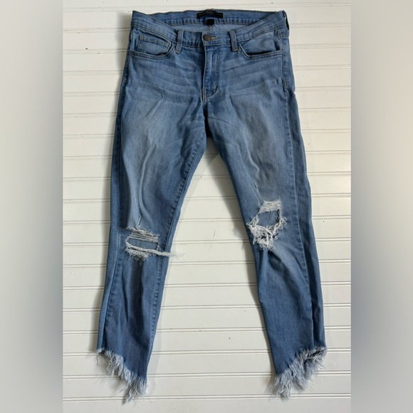Flying Monkey Jeans Blue Denim Raw Hem Skinny Ankle Size 29 Distressed Low Rise - Picture 1 of 15